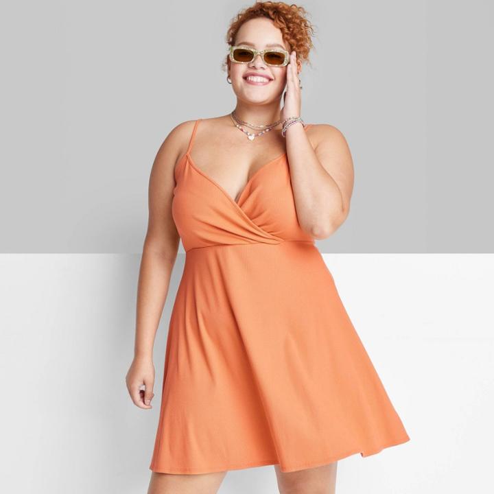 Women's Plus Size Sleeveless Knit Skater Dress - Wild Fable Orange