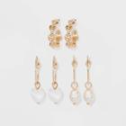 Heart And Shell Charm Hoop Earring Set 3pc - Wild Fable Gold