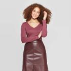 Women's Regular Fit Long Sleeve V-neck T-shirt - A New Day Burgundy Heather