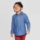 Toddler Girls' Button-down Shirt - Cat & Jack Denim 12m, Toddler Girl's, Blue