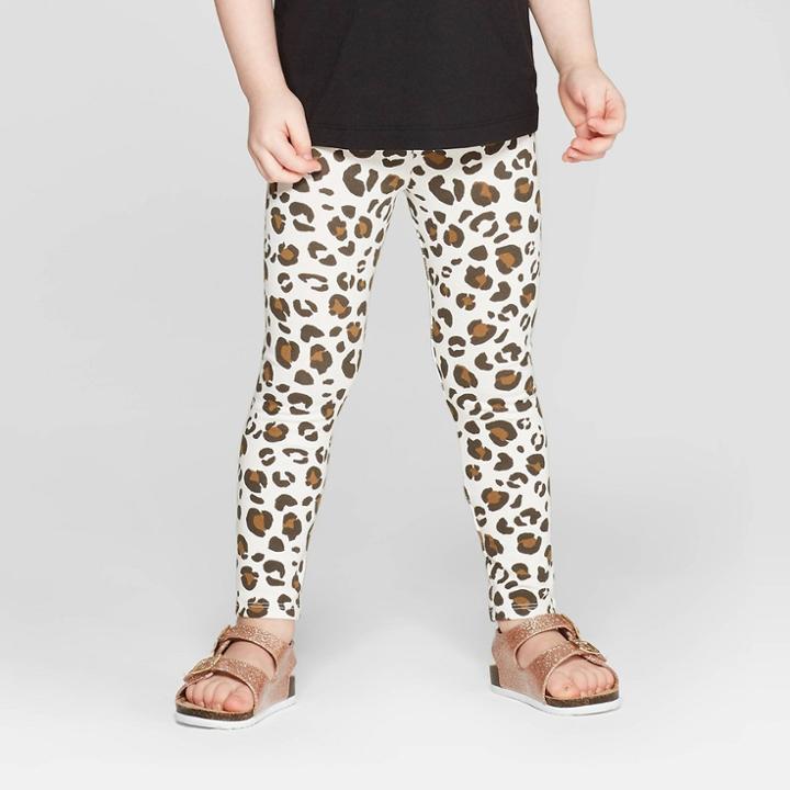 Toddler Girls' Leopard Print Leggings Pants - Cat & Jack Cream 3t, Girl's, White
