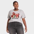 Women's Mtv Plus Size Floral Print Logo Short Sleeve Graphic T-shirt - Gray