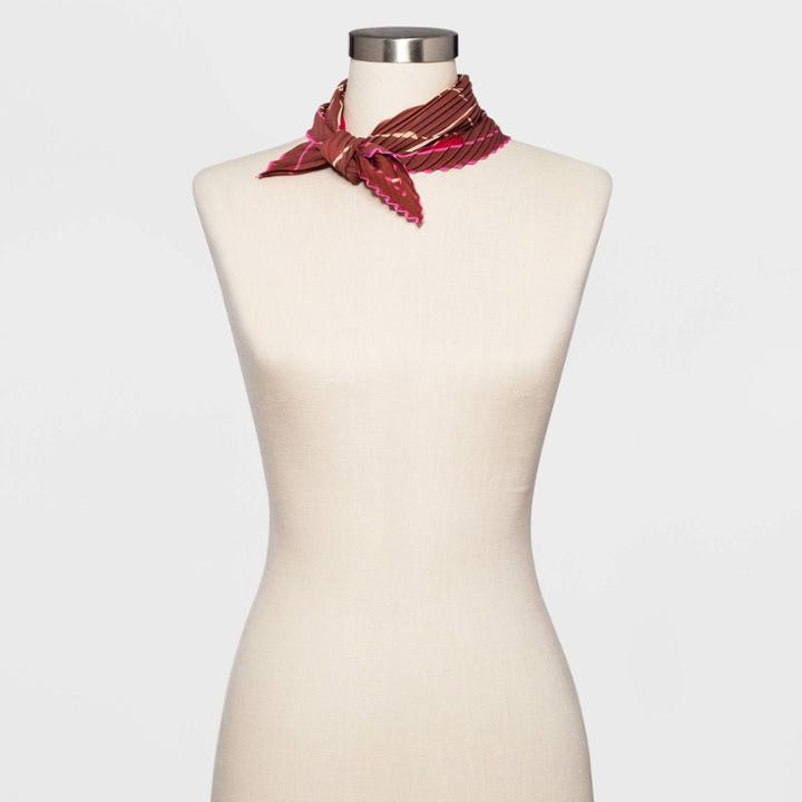 Women's Pleated Floral Print Chiffon Neckerchief - A New Day Brown