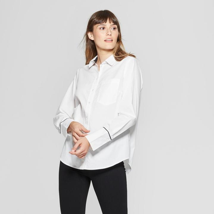 Women's Long Sleeve Button-down Shirt - A New Day + Vital Voices - White