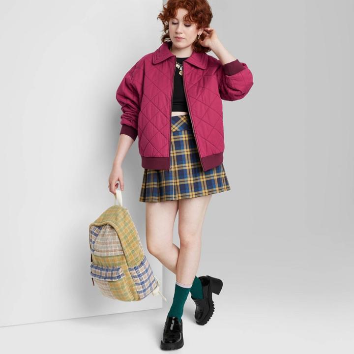Women's Woven Quilted Bomber Jacket - Wild Fable Berry Red