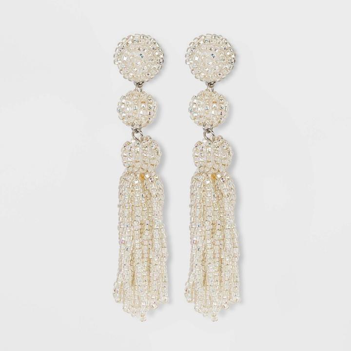 Sugarfix By Baublebar Pearlescent Beaded Tassel Earrings - White