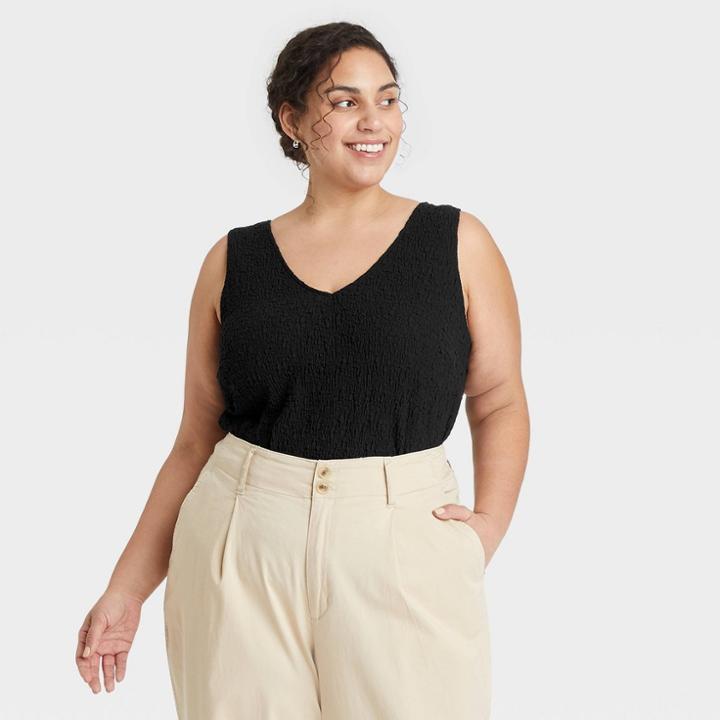 Women's Plus Size Textured Tank Top - A New Day Black