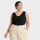Women's Plus Size Textured Tank Top - A New Day Black
