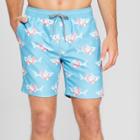 Trinity Collective Men's Striped 7.5 Shark Patterned Elastic Waist Board Shorts - Teal