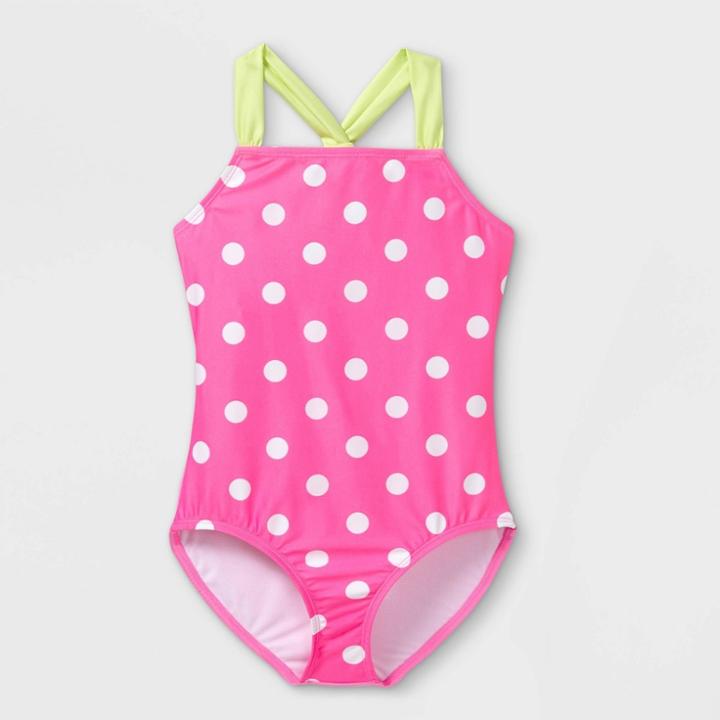 Girls' Polka Dot Print One Piece Swimsuit - Cat & Jack Pink