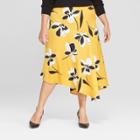 Women's Plus Size Floral Print Seamed Midi Slip Skirt - Who What Wear Yellow
