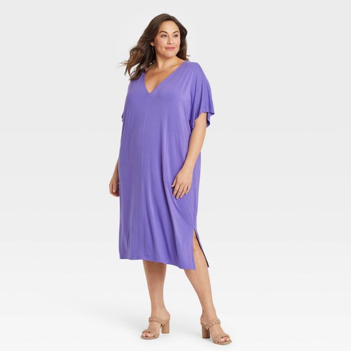 Women's Plus Size Dolman Short Sleeve Dress - Ava & Viv Purple