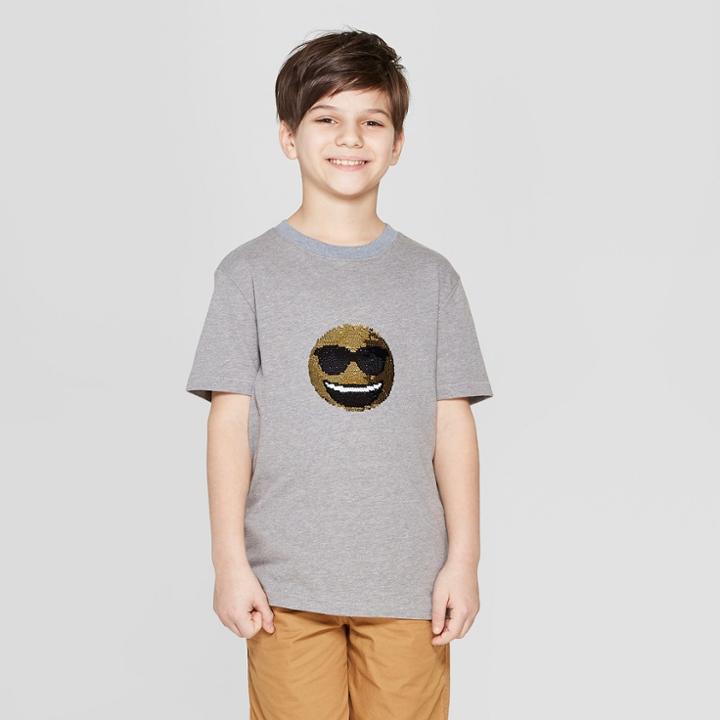 Boys' Short Sleeve Emoji Flip Sequin T-shirt - Cat & Jack Charcoal