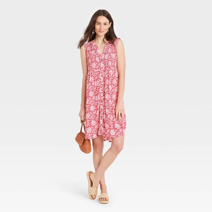 Women's Floral Print Sleeveless Smocked Dress - Knox Rose Redxxl