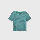 Women's Striped Short Sleeve Round Neck Lettuce Edge Baby T-shirt - Wild Fable Blue