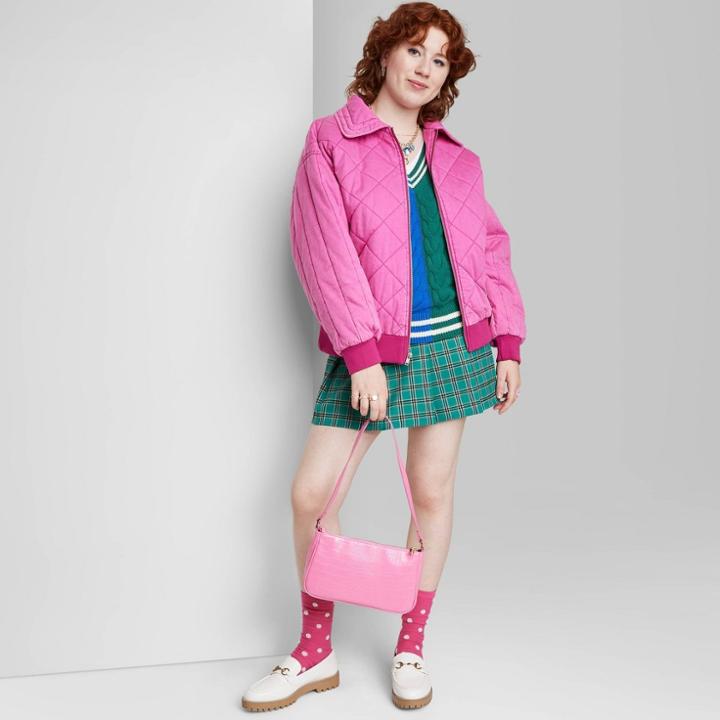 Women's Woven Quilted Bomber Jacket - Wild Fable Vibrant Pink