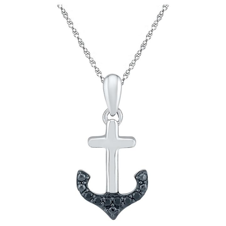 Target 1/20 Ct. T.w. Round Black Diamond Prong Set Anchor Pendant In Sterling Silver, Women's, White