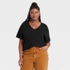 Women's Plus Size Short Sleeve V-neck 2pk Bundle T-shirt - Universal Thread Black