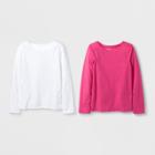Girls' Adaptive 2pk Long Sleeve T-shirt - Cat & Jack Pink/white