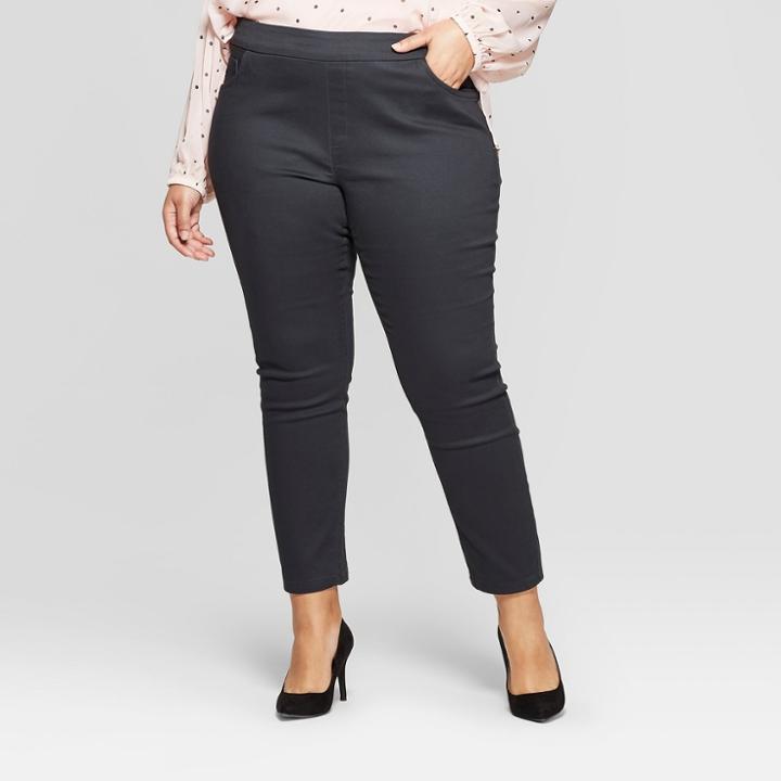 Women's Plus Size Pull On Skinny Chino Pants - Ava & Viv Dark Gray