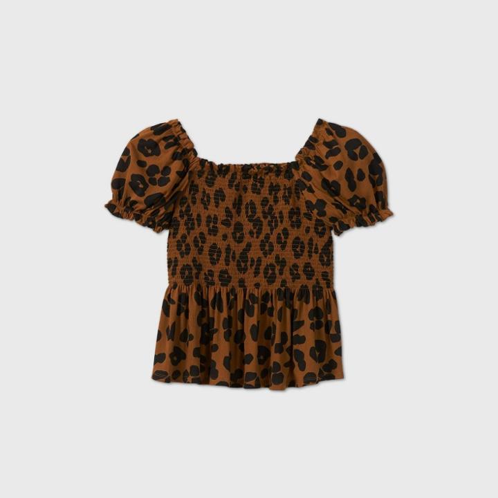 Women's Plus Size Printed Raglan Short Sleeve Off The Shoulder T-shirt - Who What Wear Brown