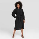 Women's Long Sleeve Drapey Button Dress - Prologue Black
