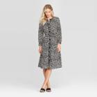Women's Floral Print Long Sleeve Scoop Neck Front Button-down A Line Midi Dress - Who What Wear Black