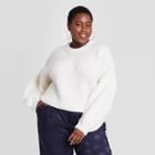 Women's Plus Size Balloon Sleeve Boat Neck Pullover Sweater - A New Day Cream
