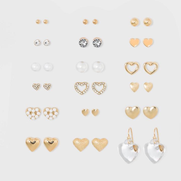 Target Zinc Steel Brass Glass Multi Pack Earrings - Wild Fable Bright Gold