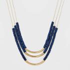 Blue And Gold Tubes And Beaded Three Layered Necklace - A New Day Blue