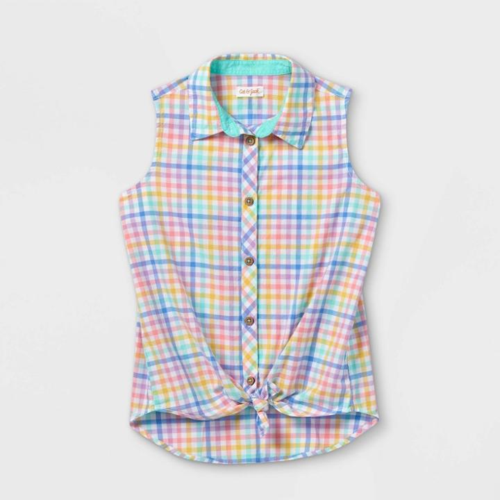 Girls' Sleeveless Button-down Shirt - Cat & Jack Xs,