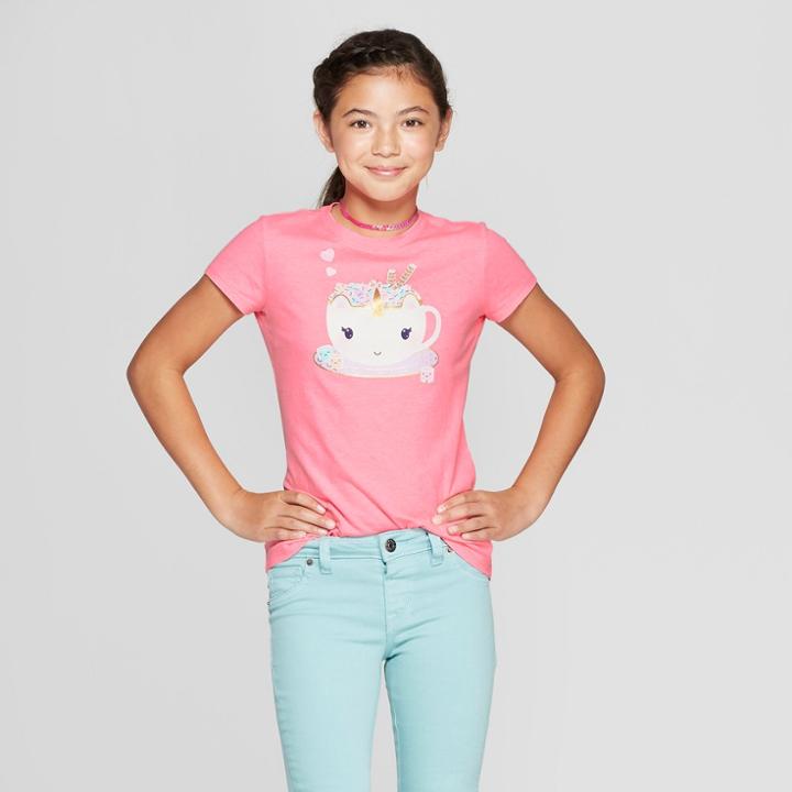 Girls' Short Sleeve Unicorn Cup Graphic T-shirt - Cat & Jack Pink