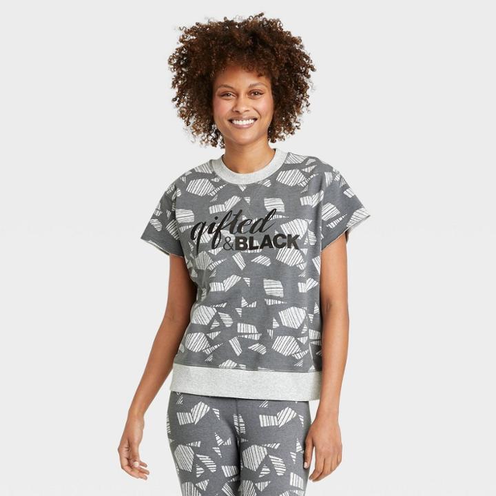 No Brand Black History Month Women's Gifted & Black Sweatshirt - Gray Geometric