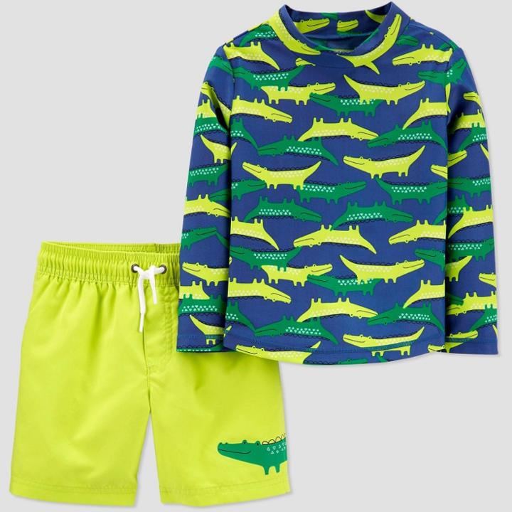 Toddler Boys' 2pc Swim Gator Rash Guard Set - Just One You Made By Carter's Green/yellow