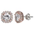 Distributed By Target Women's Stud Earrings With Clear Cubic Zirconia In Sterling Silver With Rose Gold - Silver/rose