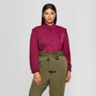Women's Plus Size Long Sleeve Silky Ruffle Blouse - Who What Wear Plum (purple)