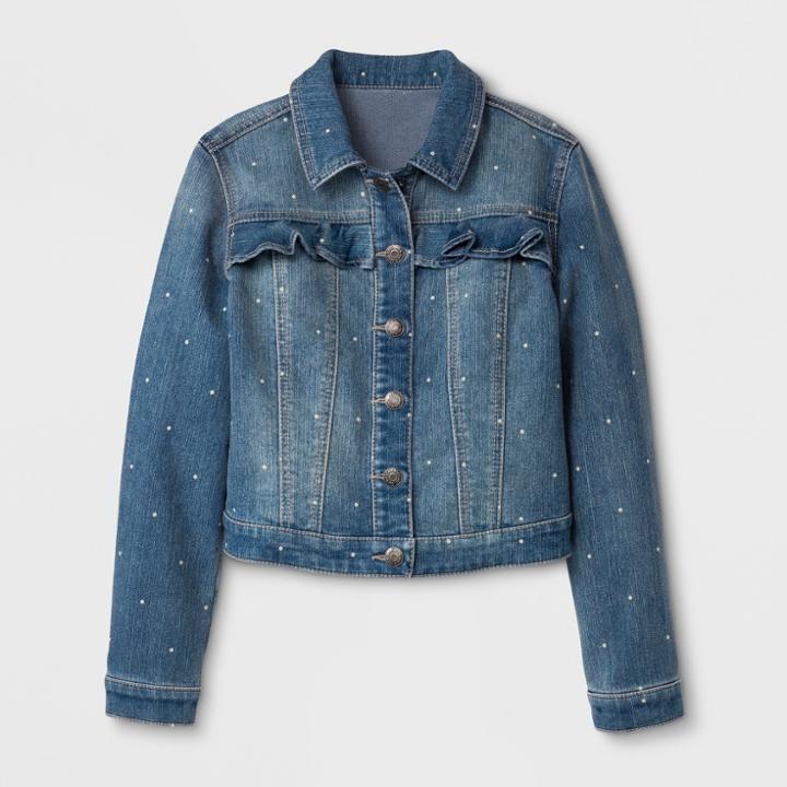 Girls' Denim Jacket Polka Dot Ruffle - Cat & Jack Denim Blue