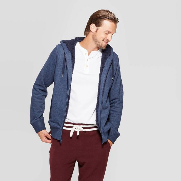 Men's Standard Fit Sherpa Lined Softshell Jacket - Goodfellow & Co Navy Heather
