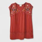 Women's Short Sleeve Embroidered Shoulder Top - Knox Rose Red