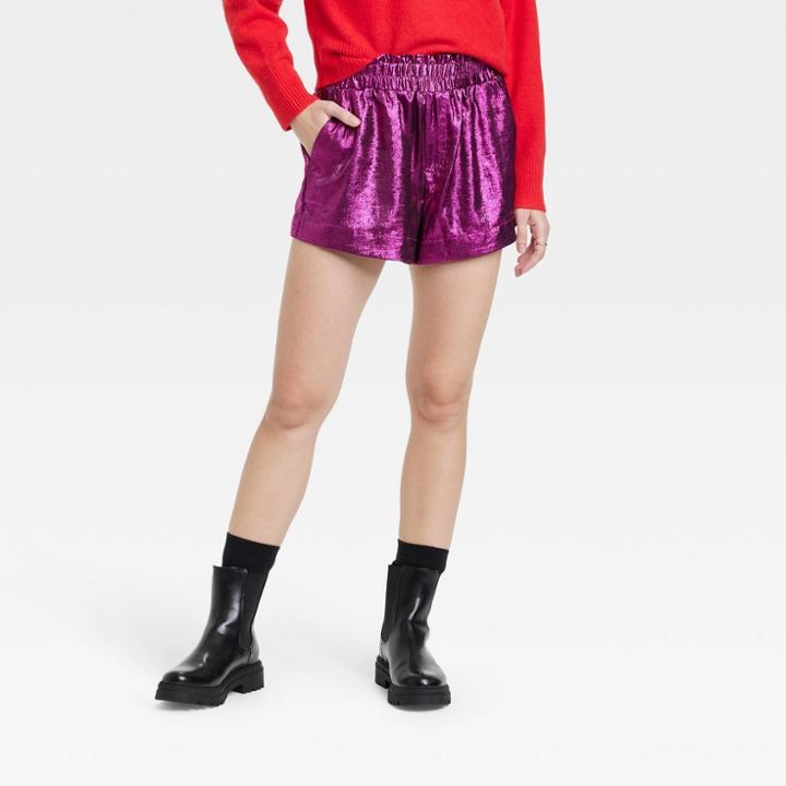 Women's High-rise Metallic Shorts - A New Day Pink