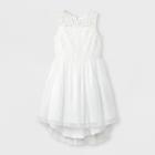 Mia & Mimi Girls' Sleeveless High-low Embroidery Dressy Dress - Ivory