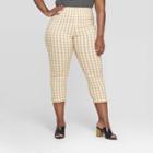 Women's Plus Size Gingham High-rise Cropped Capri Pants - Who What Wear Taupe/white (brown/white)