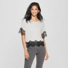 Women's Short Sleeve Lace Trim Boxy Top - Almost Famous (juniors') Heather Gray