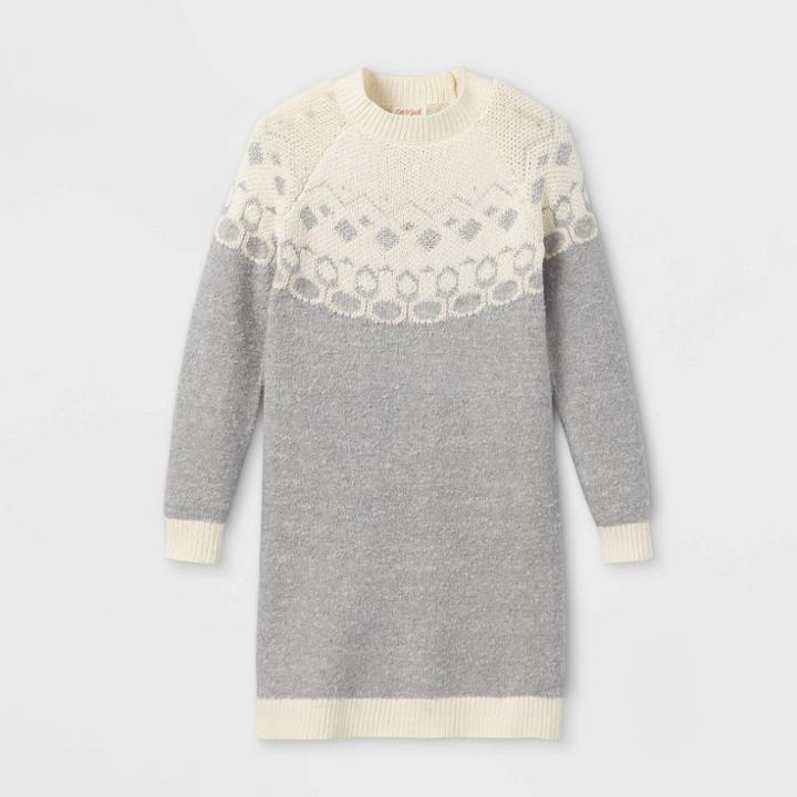 Girls' Fair Isle Sweater Dress - Cat & Jack Gray/cream