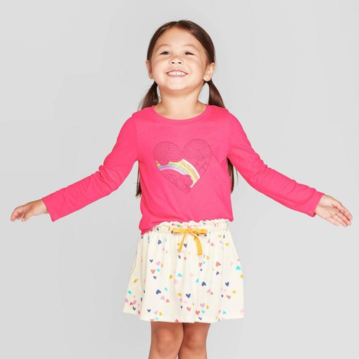 Toddler Girls' Long Sleeve Graphic T-shirt - Cat & Jack Dark Pink