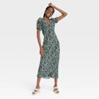 Women's Puff Short Sleeve Dress - A New Day Green Floral