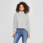 Women's Long Sleeve Hacci Balloon Sleeve Turtleneck Pullover Sweater - Love @ First Sight (juniors') Heather Gray
