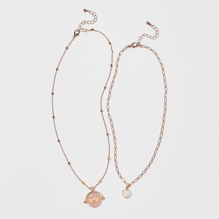 Girls' 3pk Flip Disk Cherub Necklace Set - Art Class , Gold