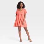 Women's Short Sleeve Tiered Dress - A New Day Peach