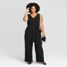 Women's Plus Size Sleeveless V-neck Jumpsuit - A New Day Black 1x, Women's,